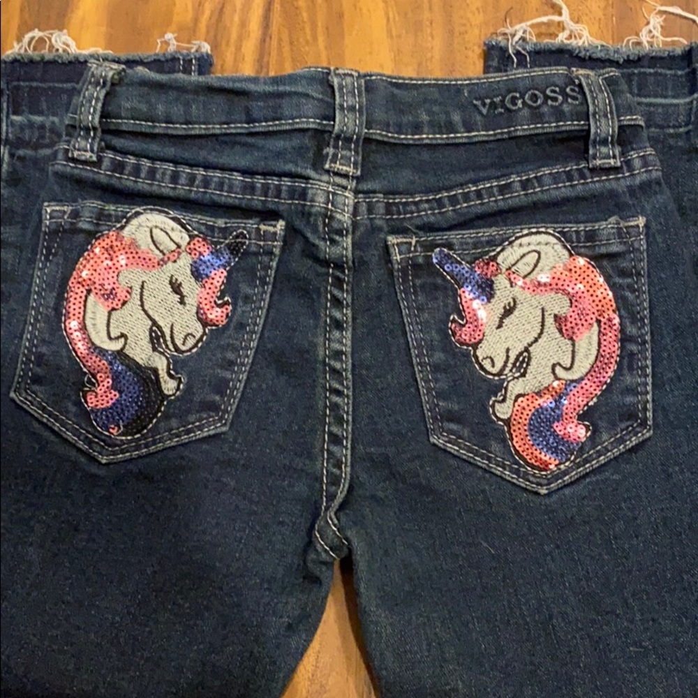 Size 4 toddler jeans with unicorn sequins!